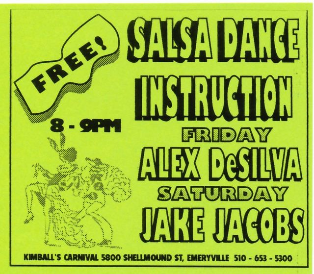 Flyer advertising salsa classes at Kimball's Carnival - 1994