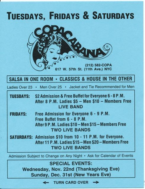 CopaCabana Flyer - Nov 1995 (NYC)
