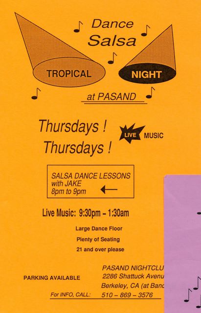 Jake's Flyer for Pasand classes on Thursdays, 1994