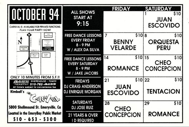 Original Kimball's Carnival Emeryville calendar - Oct 1994