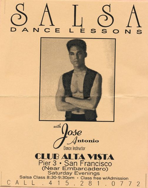 J.P goes for it! - Flyer for classes at Club Alta Vista (on the boat) in SF, circa 1996