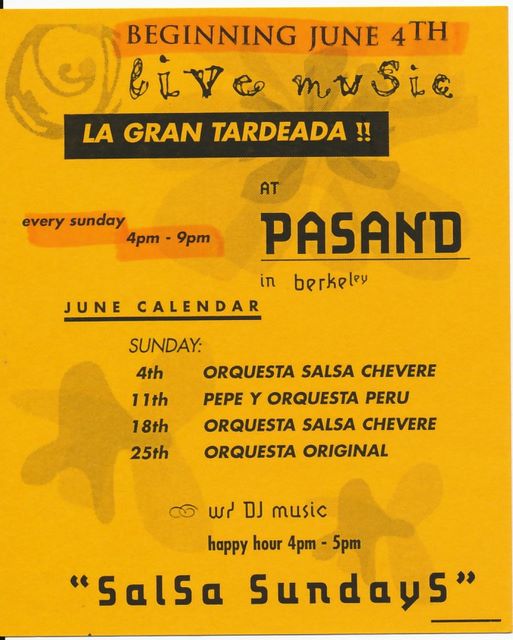 New Pasand salsa Sundays June - 1995?