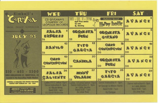 Kimball's Carnival calendar - July 1995
