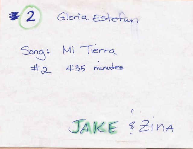 Jake's music card for D.J. - *everyone was dancing to this tune!"