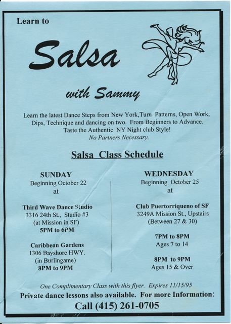 Sammy's Class flyer - the first on-2 influence here - he moved back to NY later (in disgust!)