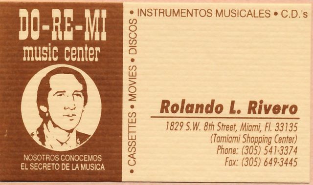 Business card from Miami, FL trip 1996