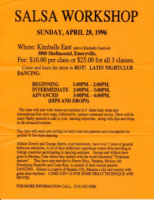 Salsa Workshop Flyer - by George and Allison - April 1996