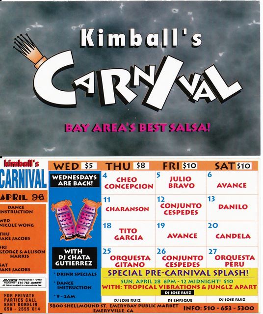 Kimball's Carnival calendar - April 1996