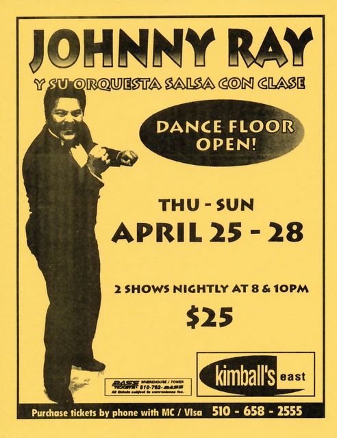 Johnny Ray concert flyer - Kimball's East Jazz Club (upstairs from Kimball's Carnival) April 1996