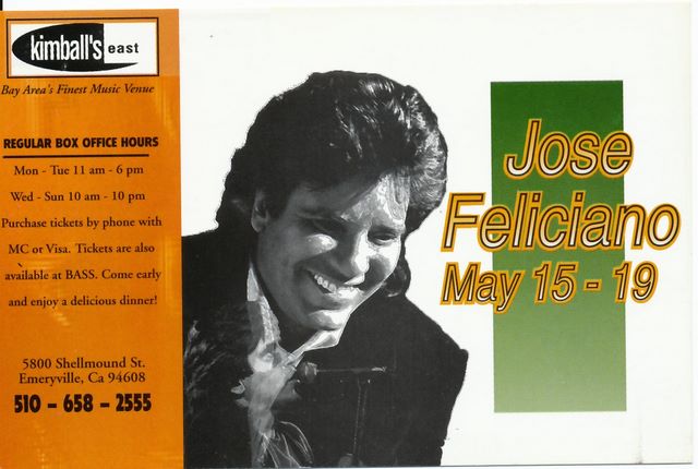 Kimball's East flyer for Jose Feliciano show  - May 1996