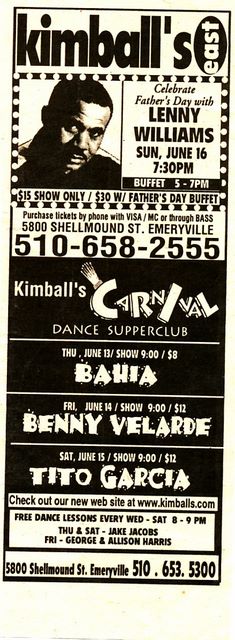 Kimball's East flyer advertising salsa shows  - June 96