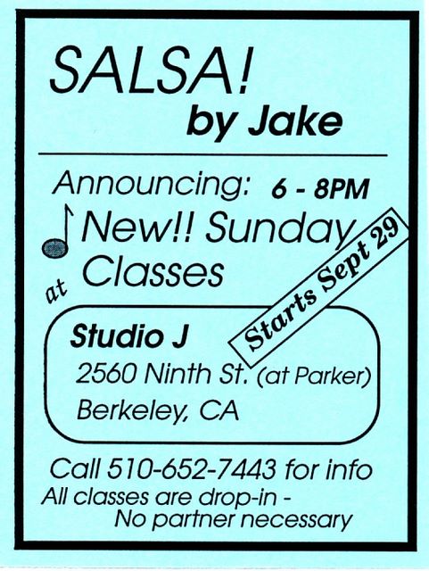 Sunday classes start at Studio J - now known as The Beat at 9th and Parker, Berkeley, CA  - 1996