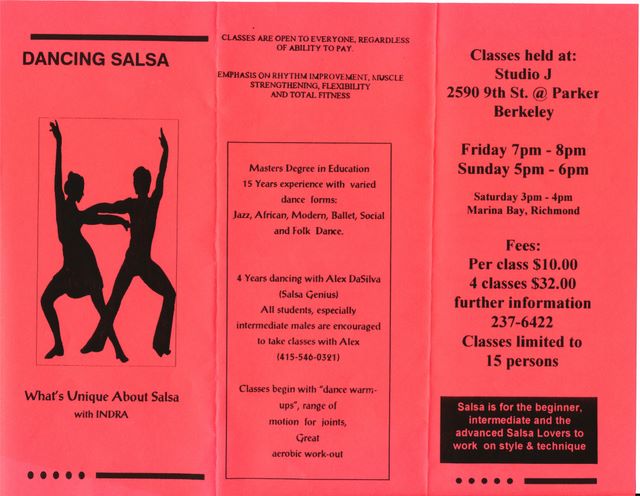 Indra gives it a shot too - her flyer for teachin Salsa classes..  1996