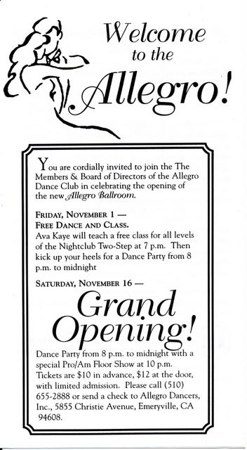 Allegro Ballroom makes its debut in Nov 1996. Gary and Isabel score!