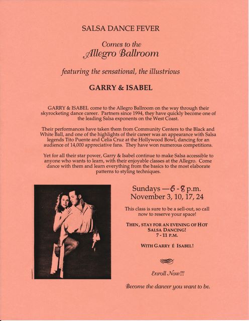 Gary and Isabels class announcement for Allegro Ballroom - Nov 1996