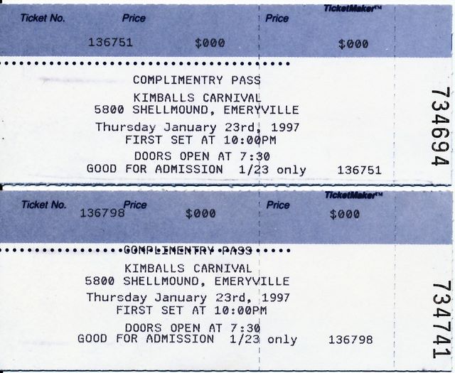 Comp tx for Kimball's Carnival - 1/23/97<