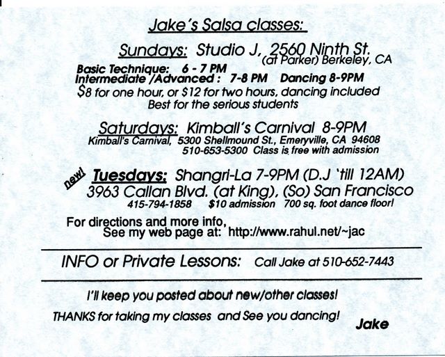 Jake's post card announcements - Feb 1997 - New class at Shangri-La - our first job with Diana Bowen (now of Glas Kat) and first time use of Web site..