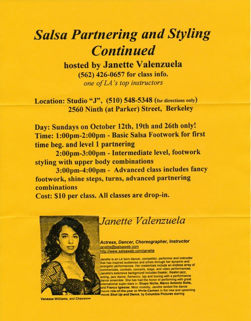 Jannette tries a workshop here in Bay Area (from L.A.) - Oct 1997. Too many workshops now
