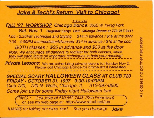 Jake and Techi return to Chicago to do more workshops - Fall 1997