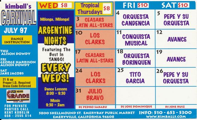 Kimball's Carnival Calendar July 1997 (back)