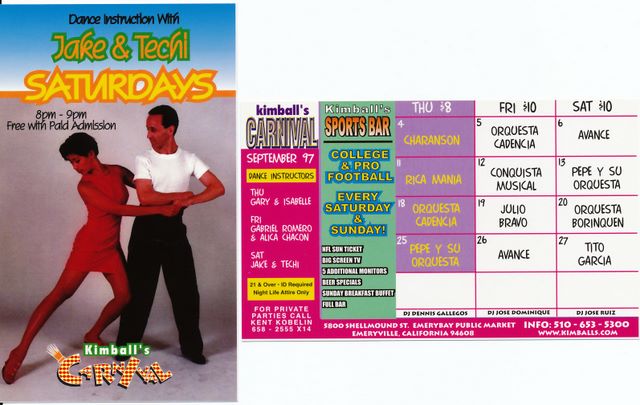 Kimball's Carnival calendar Sept 97, Jake and Techi make cover, even though in a very sun-burned fashion!