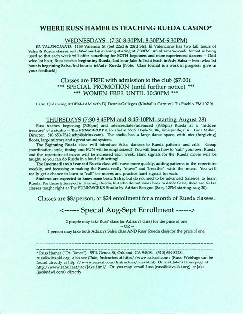 Russ Hamer's Rueda Workshop Flyer 1997
